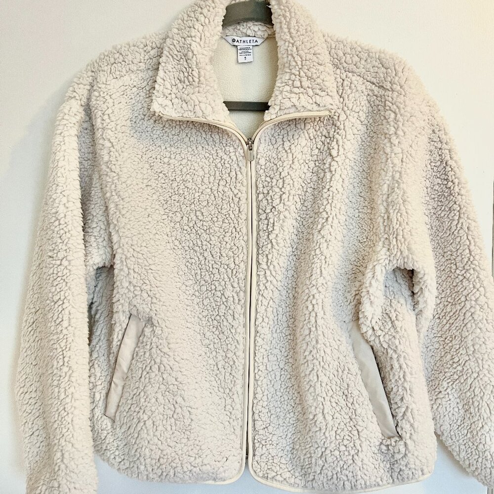 Athleta In the Clouds Sherpa Jacket Bone Cream Size Small Cozy Fleece